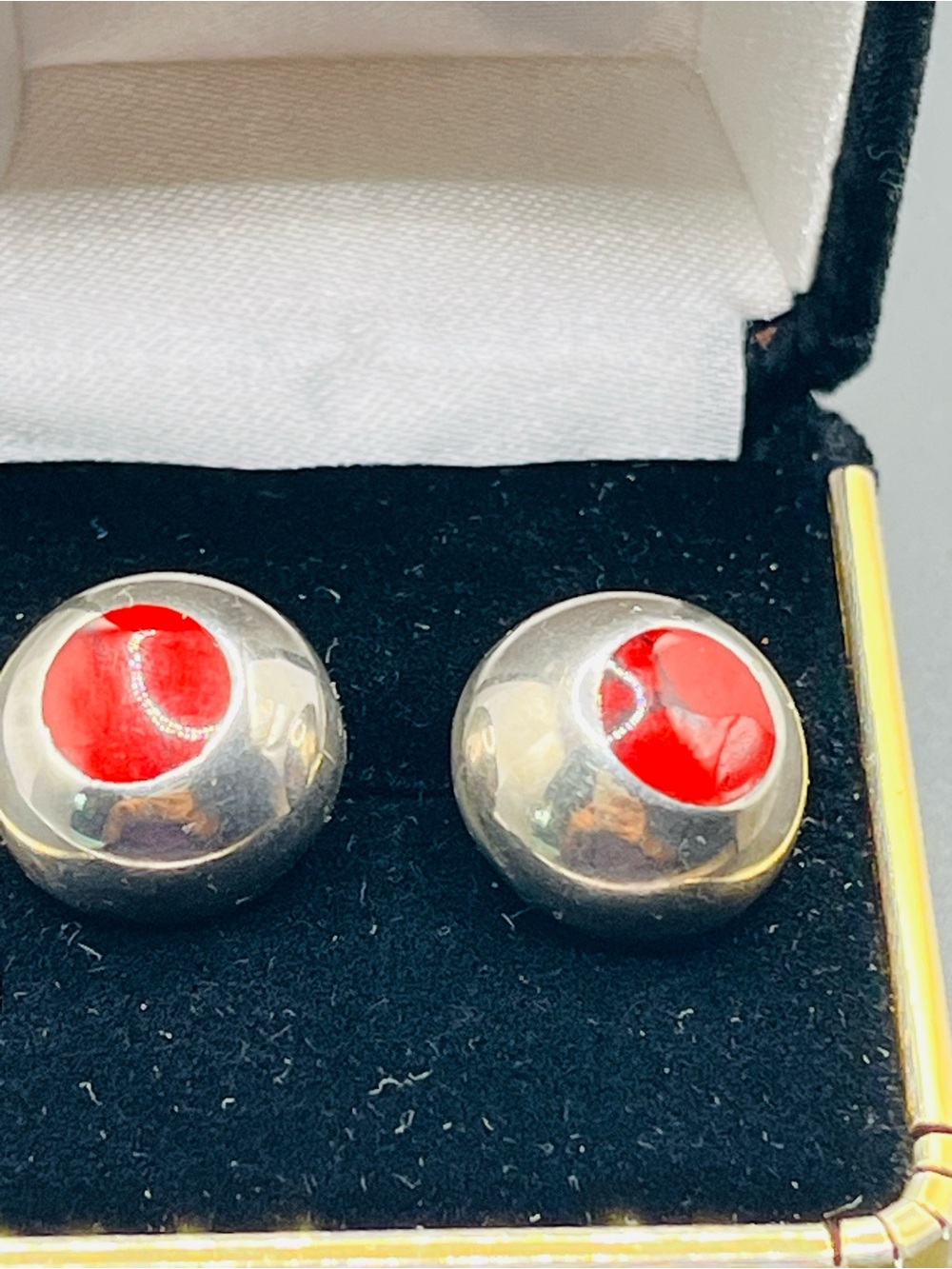 Sterling Silver Red Inlay Dome Stud Earrings